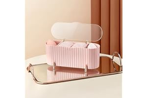 CGBE Porta Cotton Fioc, Contenitore Dischetti Struccanti in Plastica con 3 Scomparti, Organizer Trucchi Bagno Scatola Cotone Dischetti con Coperchio per Tamponi di Cotone, Batuffoli di Cotone, Rosa