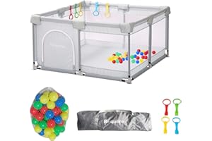 Requena Baby Playpen, Indoor/Outdoor Toddler Fence with Breathable Mesh, Extra Large Play Yard with Balls, Grey
