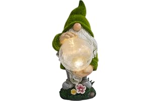 TIN DREAMS FACTORY Nani da Giardino per Esterno, Gnomi da Giardino in Resina con Luce Solare Ricaricabile, Statuette Decorative Casa Solari Dipiente a Mano, Arredamento Giardino Esterno o Interno