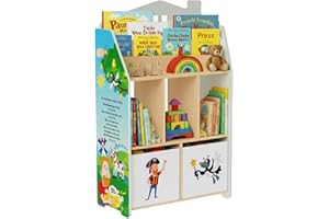 LITTLE FROG TOYS Steve and Maggie Kids Bookshelf, Old MacDonald Themed Children's Bookcase with Drawers, Kids Bookcase with Storage, Display Book Stand, Book Shelf Organiser and Toy Storage Unit, Nursery Furniture