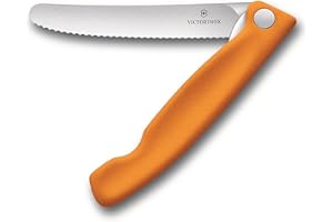 Victorinox Swiss Classic Couteau de pique-nique pliable pour les randonnées, fruits, légumes, petits pains, saucisses, à lame crantée, extra-tranchante, Orange