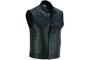 RIXOM LEATHER Mens Premium Biker Waistcoat Son of Anarchy Motorcycle Black/Tan Brown Leather Waistcoat Vest