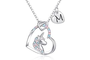 TINGN Cadeaux de Collier de Licorne pour les Fille, Plaqué Or Blanc 14 Carats Initiale Pendentif de Cœur CZ Collier de Lettre de Licorne Cadeaux en Licorne Cadeaux pour les Filles Femmes Bijoux