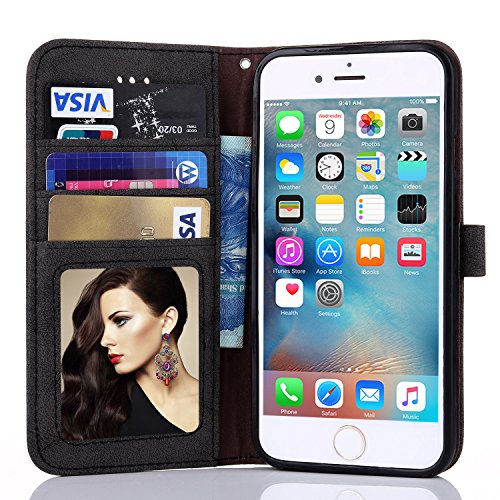 For iPhone SE Case,iPhone 5S Cover,iPhone 5 Cover,Premium [Retro Vintage] PU Leather Flip Case with Magnetic Closure Stand Wallet Card Holders For iPhone 5/5S/SE - Black