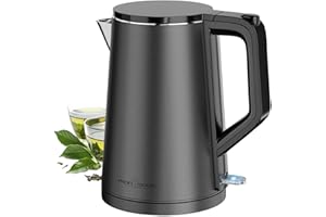 ‎PROFI COOK ProfiCook® Wasserkocher 1,5 Liter | 2200W | doppelwandiges Thermogehäuse | Einhandbedienung | Station mit Kabelaufwicklung | mattes Edelstahlgehäuse | Wasserkocher Edelstahl | PC WK 1290 | Graphit