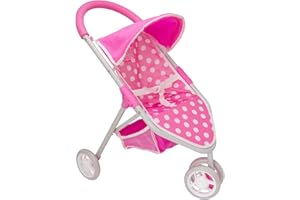 HTI Dolly Tots Jogger Dolls Pram Age 3+ | Baby Doll Pushchair with Adjustable Hood, Swivel Wheels & Storage | Easy Fold Toy Stroller for Kids | Role Play Buggy for Girls & Boys