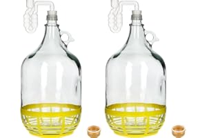 lilawelt24 2X 5L Gärballon Set Glas [Innovatives Horizontal-Gärröhrchen] – Weinballon mit Gummistopfen, Deckel & Korb – Gärbehälter für Wein, Met & Bier – Komplettset zur Gärung & Lagerung