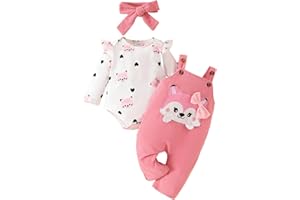 UUAISSO Vestiti per Neonate Top Floreali Tuta Orso Salopette Regolabile Tuta Set di Abiti