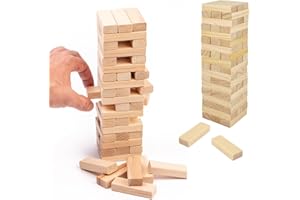 FNA FASHIONS Classic Wooden Tumbling Tower Game - 54 wooden stacking game for Kids, Indoor/Outdoor Party Fun, Hand-Eye Coordination, Strategy & Reaction Skills Enhancer