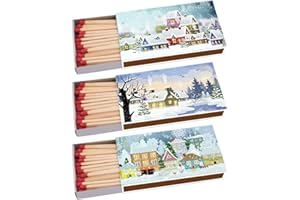 SEPILO Kaminhölzer Winterdorf Kaminstreichholz Zigarrenhölzer Pfeifenhölzer 100mm Streichhölzer Kaminanzünder Zündhölzer Zigarre Pfeife Kamin Grill Kerze Grillanzünder Lange Brenndauer (3 Packungen)