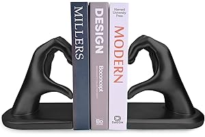 KITYEMO Black Gesture Decorative Bookends - Heart Hands Sculpture Bookend, Creative Book Stopper and Holder for Books - Perfect for Living Room, Home Decoration, and Office Shelf Dividers