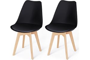 WAFTING 2er Set Esszimmerstühle Gepolsterter Stuhl mit Buchenholz-Beinen und Weich Gepolsterte Chair für Esszimmer Wohnzimmer Schlafzimmer Küche Besprechungsraum, (Gepolstert Schwarz)