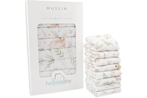 FUNNABABY SWEET LITTLE THINGS Funnababy Baby Muslin Cloths for Newborn – Pack of 8, Thin and Quick Dry, Extra Soft Face Muslin, 100% Cotton, Fabric Washcloth, Square Cloth for 0-6 months, Starter Baby Essential, 30x30 cm