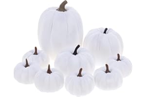 Yatinkim 9 Stück Weiß Faux Samt Kürbisse Halloween Stoff Kürbis Dekoration Handgemachte Fall Mantel Dekor Tisch Herzstück Erntedankfest Herbsternte