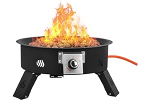 Onlyfire Portable Propane Gas Fire Pit with 4kg Lava Rock and UK Regulator, Height Adjustable Gas Firebowl Smokeless Fire Pit for Camping Bonfire Picnic Backyard, Auto-Ignition