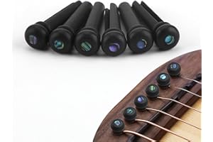 BRILEZE Guitar String End Ebony Bridge Pins Slotted Pure Ebony Acoustic Guitar String Tuning Pegs Replacement Set with Abalone Dot Black Ebony Wood Shell Inlays High Quality 1 Set 6Pcs