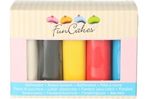 FunCakes Fondant Multipack Primary Colours: Einfach zu Verwenden, Flexibel, Perfekt zum Dekorieren von Torten, Halal, Koscher und Glutenfrei. 5 Farben: Weiß, Gelb, Blau, Rot und Schwarz. 5x100g