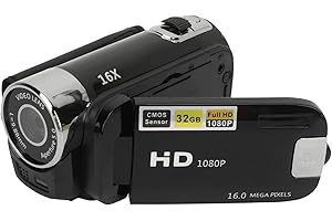 Videokamera-Camcorder, 1080P 16 MP Digitalkamera-Recorder, 2,4 Zoll Drehbarer Bildschirm, 16-facher Digitalzoom-Camcorder-Kamera mit Fülllicht (Black)