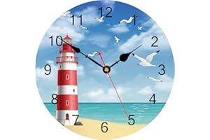 ‎TAHEAT TAHEAT 30 cm Leuchtturm Möwe Wanduhr, Meer Himmel Pattern Uhren, Leise Nicht Tickend Modern Wanduhr für Küche/Schlafzimmer/Wohnzimmer/Esszimmer