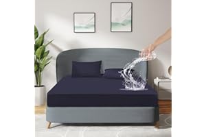 DUJUIKE Coprimaterasso Impermeabile, Lenzuolo con angoli impermeabile, Tasca Profonda, Adatto per materassi da 20-40 cm, Adatto per gatti, Cani, Bambini, Ipoallergenico(Marina Oscura,90x200cm)