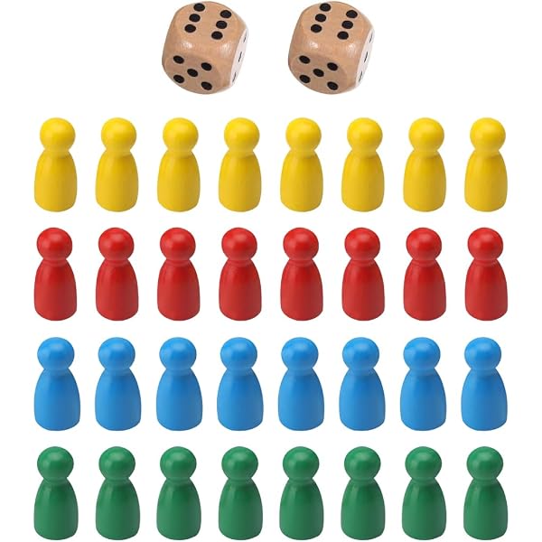 40-teiliges Set Bunte Holzfiguren Mit Würfeln – Perfekt Für Brettspiele, In 5 Farben, 25cm Groß