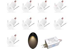 kpslucerna Lot de 9 petits phares, à LED, encastrés, 12 V 1 W, pour cuisine, escalier, armoire, couloir, éclairage, à monter soi-même, blanc chaud et froid (Blanc/Blanc Chaud, 30°)