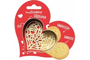 ScrapCooking - Kit Découpoir + Embosseur Bois Cœur - Emporte-Pièce en Inox pour Biscuits en Relief - Moule Accessoires Pâtisseries Sablés - Amour Saint Valentin - 2095