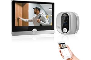 JeaTone 1080P Judas Numérique,Judas de Porte Camera Surveillance,Judas de Porte avec Écran LCD 4.3",Detection de Personne,Audio Bidirectionnel,Vision Nocturne,Detection de Personne,5000mah Batterie