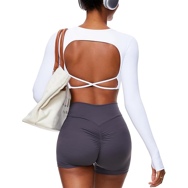 T-shirts à Manches Longues Pour Femme Dos Nu Pour Entraînement Dos Nu Pour Course à Pied, Gym, Yoga, H-351 Gris, XL