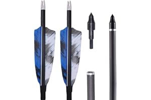 Huntingdoor 6 Pcs 32" Archery Carbon Arrows with 4" Blue Natural Feather 400 Spine Target Hunting Arrows for 30-50 lbs Recurve & Compound Bow