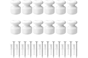 QuirkLz Utilizzati come isolatori per Cavi Trecciati fai-da-te, isolatori in ceramica vintage, set da 12 pezzi, colore bianco, Ø18 millimetri, inclusi viti e tasselli di ancoraggio.