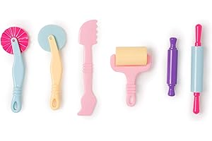 LEO & EMMA Outils de modelage pour pâte à modeler, 6 pièces de haute qualité, robustes, accessoires pour pâte à modeler, outils pour plasticine, jouet de cuisine à utiliser avec la pâte à modeler (pastel)