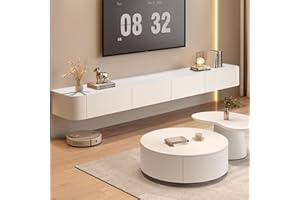 Ribanedy Mueble TV Suspendido Moderna | Consola de Medios de Entretenimiento Montada en la Pared | Banco de TV con Gran Capacidad de Almacenamiento para Sala de Estar y Oficina (Blanco, 200cm)