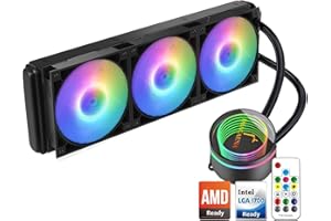 GREENDRACAENA Dracaena 360mm AIO CPU Cooler, 360mm Radiator, 3x120mm ARGB PWM Fans, Color Change Remote, Leakproof Technology,High Flow Pump, ARGB Liquid Cooling System, AMD AM5/AM4-Intel LGA 1700/1200/115X, Black