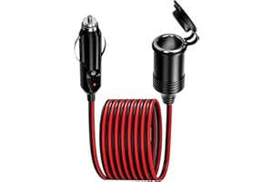 YUIO 12V/24V Cigarette Lighter Extension Lead, 4M/13FT 16 AWG Car Charger Extension Cable, Male Plug To Female Socket with 15A Fuse and LED Lights, Heavy Duty Cigarette Lighter Socket Cord for Truck Van RV
