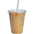 Comfy Package [100 Sets - 16 oz.] Plastic Cups With Flat Lids