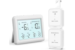 ORIA Digitales Kühlschrankthermometer, Gefrierschrank Refrigerator Thermometer mit 2 kabellosen Sensoren, 3,7" Bildschirm, 2 Alarmmodi (Symbol/Klang), ℃/℉, Min/Max-Wert, für Zuhause, Restaurants