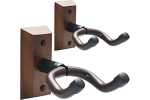 QinyOulhause 2 Pezzi Supporto da Parete per Chitarra in Legno di Noce Nero - Porta Chitarra da Muro Universale con Gancio e Viti per Elettrica, Basso, Banjo, Mandolino