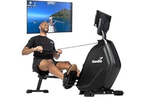 Skandika Rameur d'appartement Pliable Munin, 16 Niveaux de Résistance, Freinage Magnétique, Masse d'inertie 8kg, Écran LCD, Support Tablette/Smartphone, Rameur Musculation, Kinomap, Max 135KG