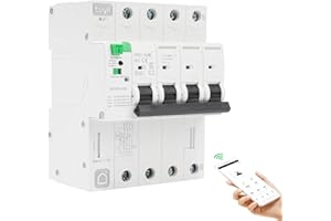 DEWINLVD Disjoncteur différentiel 63A 30ma Interrupteur différentiel WiFi Automatique tuya APP Reclosing Disjoncteurs électriques 380V 4P Protection contre les fuites réenclenchable sous tension.