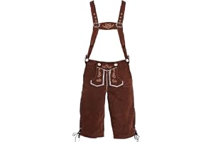 Générique Traditionell bayersk herrdräkt med remmar, broderade mockashorts och rutig skjorta, Lederhosen-outfit för oktoberfest och oktoberfest