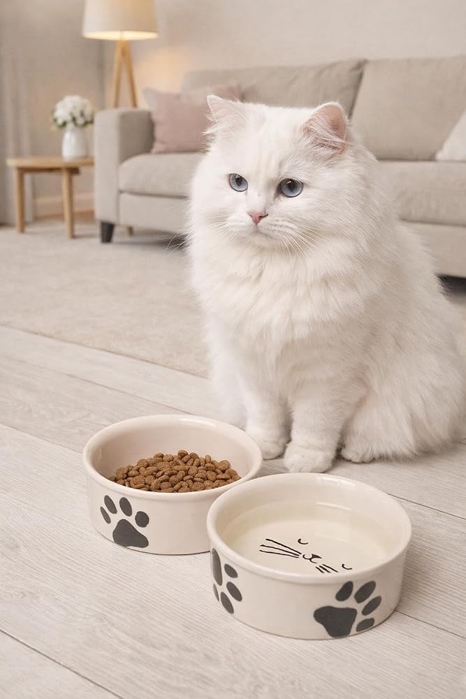 2 Li Seramik Kedi Mama ve Su Kabı 300ml