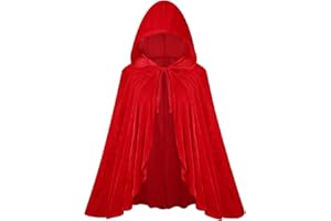 maxToonrain Little Red Riding Hood Cape,Adult Red Velvet Cloak with Hood Fairytale Character Halloween Costumes Accessories for Women