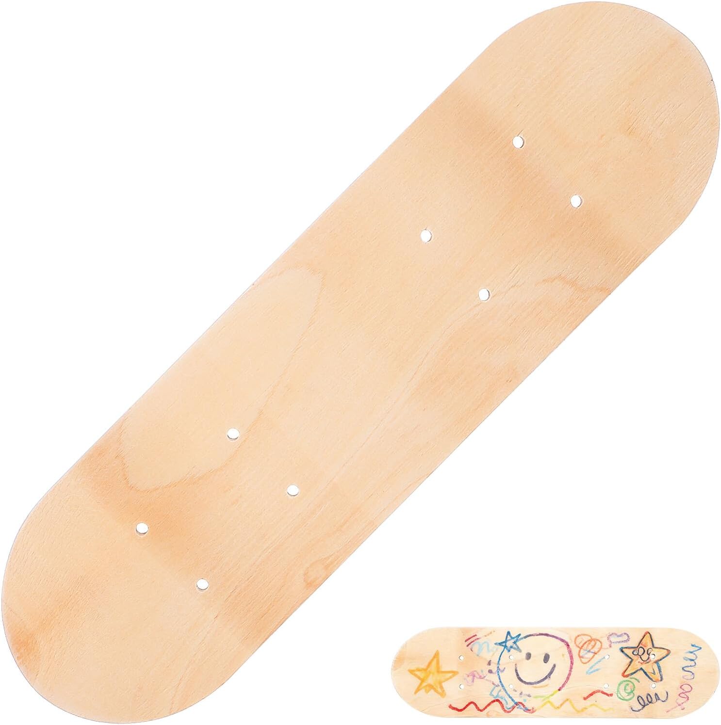 Mikinona Tabla de Skate DIY en Blanco, Patineta Doble Cara de 43 Cm de Madera de Arce de 7 Capas, Material para Pintar y Decorar, Tabla Skate para Principiantes y Grafiti
