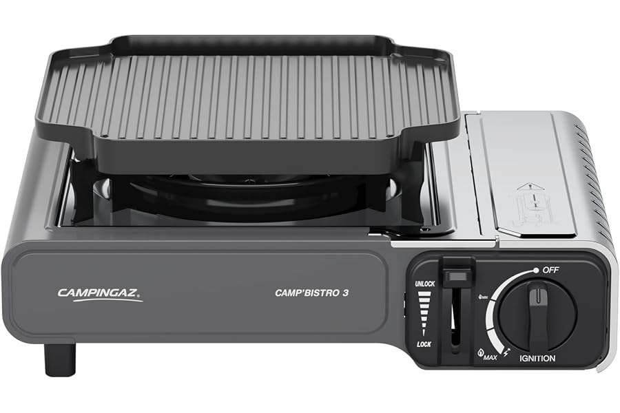 Campingaz Camp Bistro 3 Fornelli Piastra Combo | Fornello da campeggio a 1 bruciatore | 2200 Watt | Cucina da esterno compatt