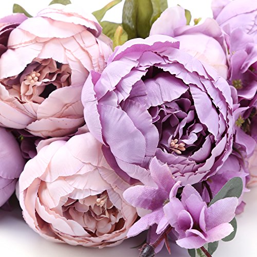 Houda Vintage Pfingstrosen, künstlich, Seide, Blumen Sträuße Home Hotel Hochzeit Dekoration Violett (New Purple) - 2