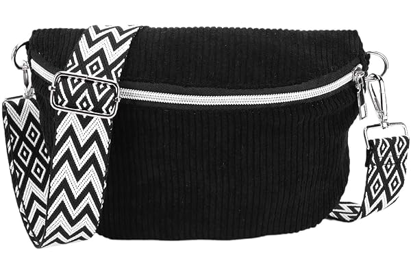 WMFASBAG Sac à bandoulière pour homme et femme avec large sangle réglable, sac de poitrine en velours côtelé solide avec fermeture éclair, sac banane pour, entraînement