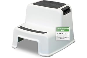 ADRIANO PORCARO AP® Escalera para niños, de plástico, para adultos y niños, taburete infantil de dos niveles, para baño y cocina, antideslizante, 26 cm de alto, estable, 80 kg, color negro