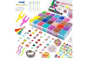 Tuilful 10000+ Loom Bands Kit - 28 Vibrant Colors Loom Bands – Rubber Bands Bracelet Making Kit with Alphabet Beads, S Hooks and Tools with Storage Box