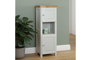 GROFurniture Painted Slim Cabinet Grey, Hallway Storage or Livingroom Unit, Corner Display Unit with Shelf, Freestanding Tall Bathroom Cabinet Storage Organiser Cashmere Grey
